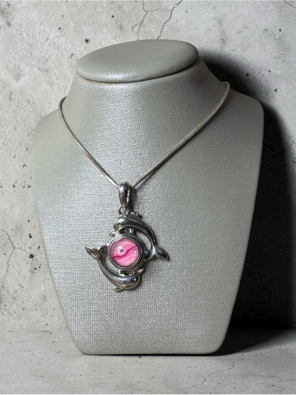 Circling Dolphins Pendant with Pink Center